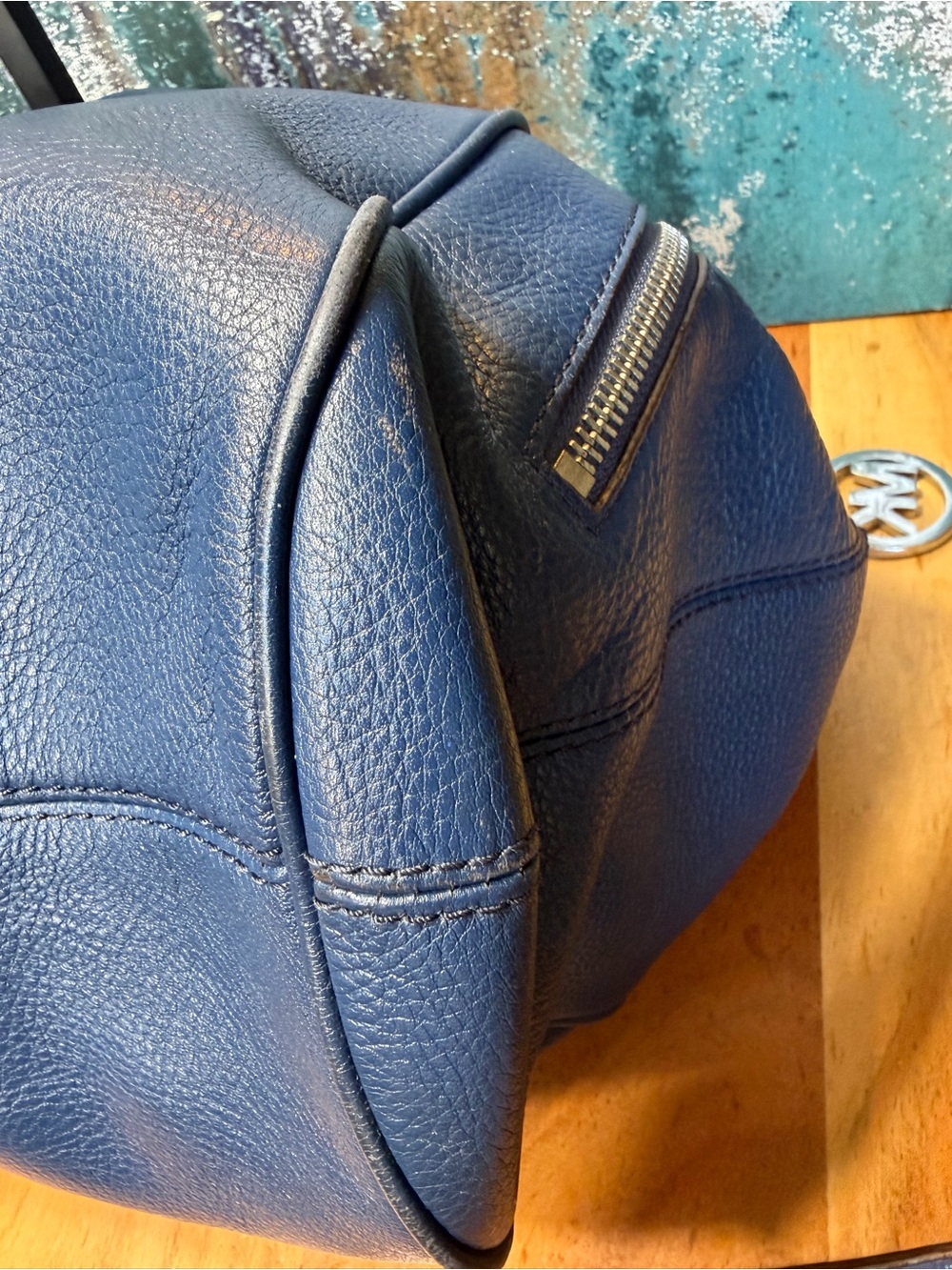 Michael Michael Kors Classic Vintage Navy Leather Satchel Crossbody Bag - Picture 14 of 17